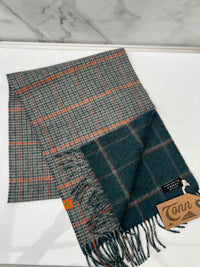 Thumbnail for 100% Cashmere plaid scarf - Natural, Green & Orange Check