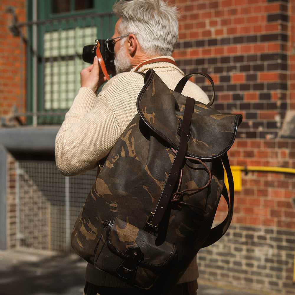 Waxed Camo Rucksack - Drawstring