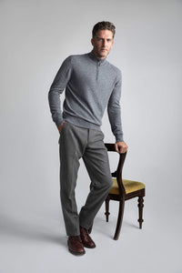 Thumbnail for Johnstons of Elgin Half Zip 100% Merino Wool Sweater - Grey