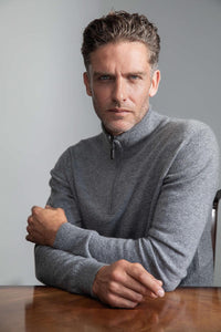 Thumbnail for Johnstons of Elgin Half Zip 100% Merino Wool Sweater - Grey