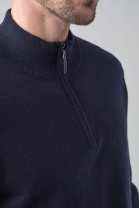 Thumbnail for Johnstons of Elgin Zip 100% Merino Wool Sweater - Navy