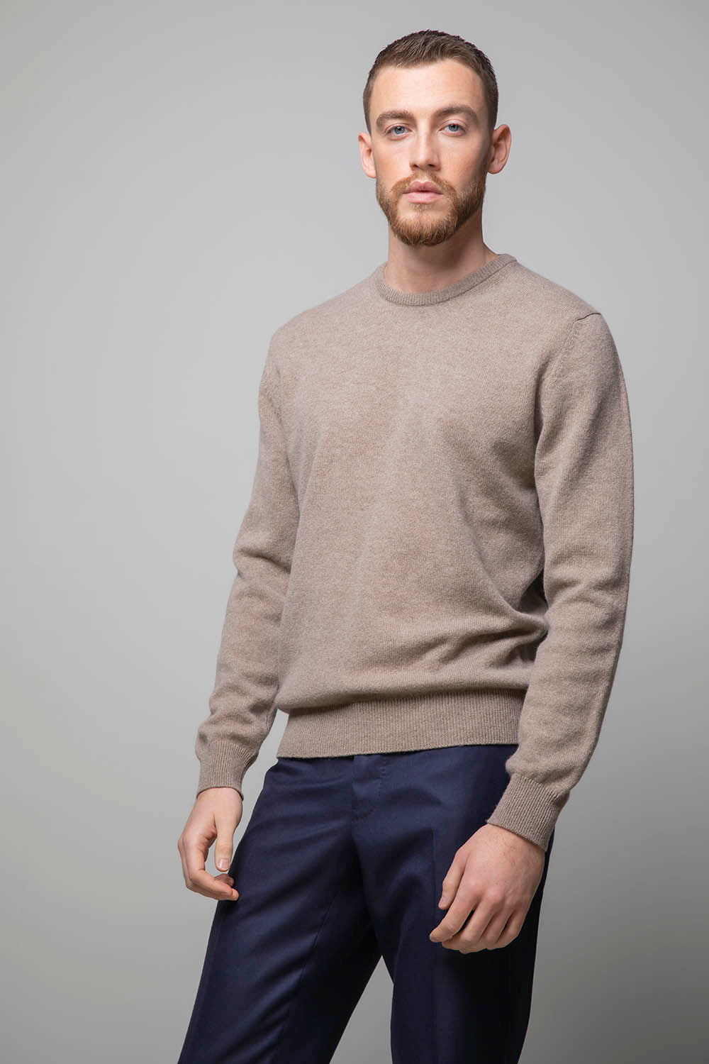 Johnstons of Elgin Round Neck 100% Merino Wool Sweater - Oatmeal