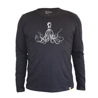 Thumbnail for Long Sleeve Organic Cotton Tee Black Octopus