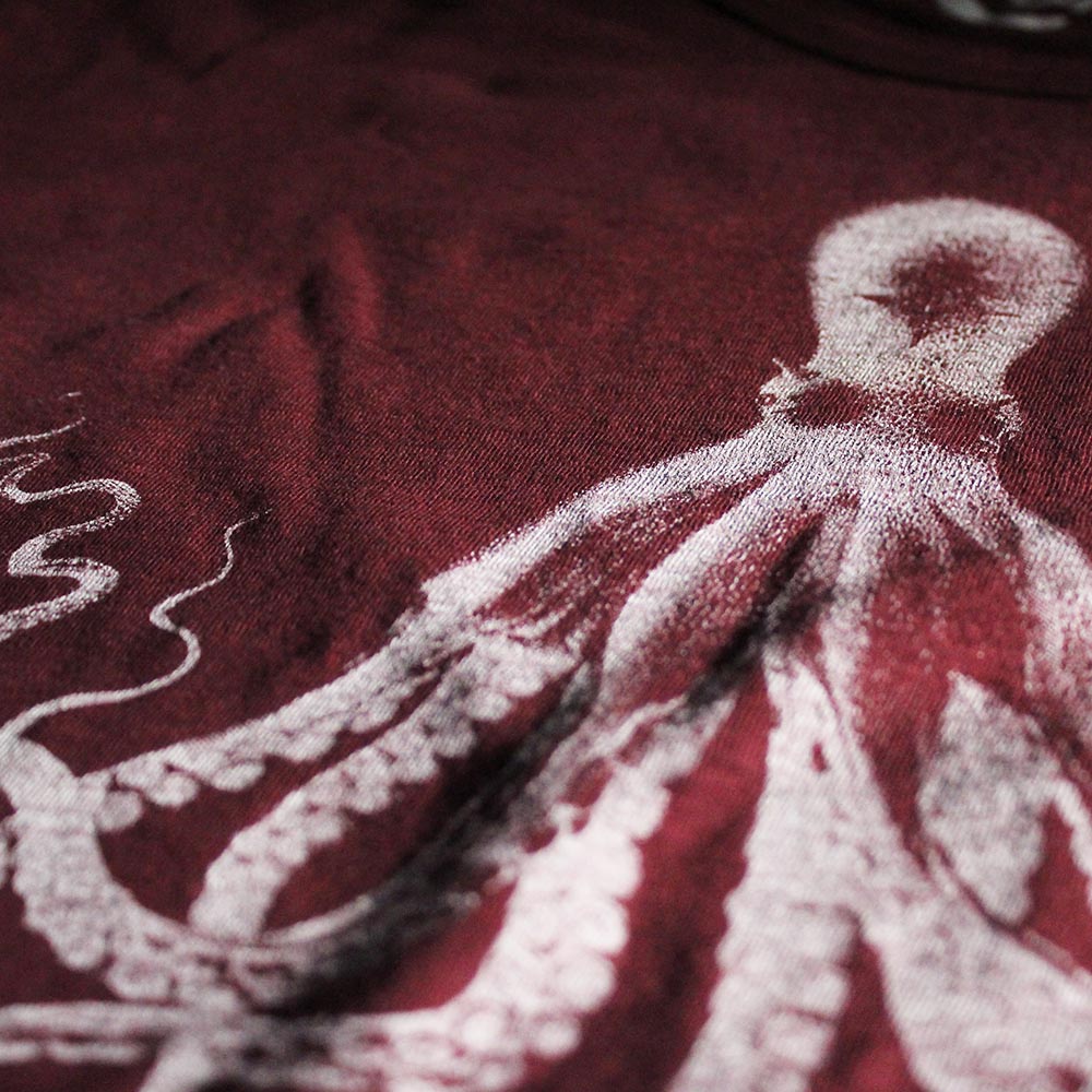 Long Sleeve Organic Cotton Tee Wine Octopus