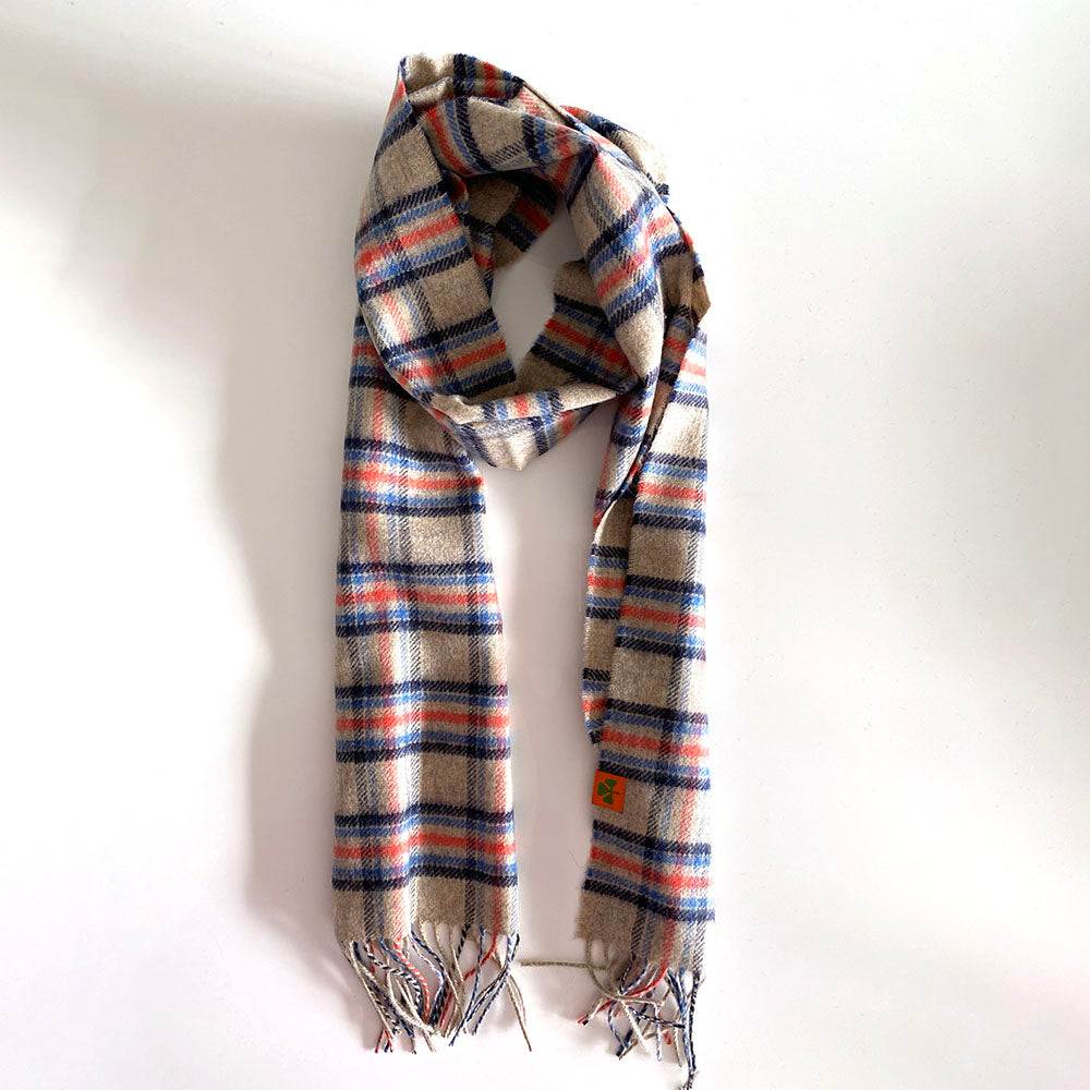 Cashmere plaid scarf -  Natural & Blue Check