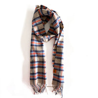 Thumbnail for 100% Cashmere plaid scarf - Natural & Blue Check