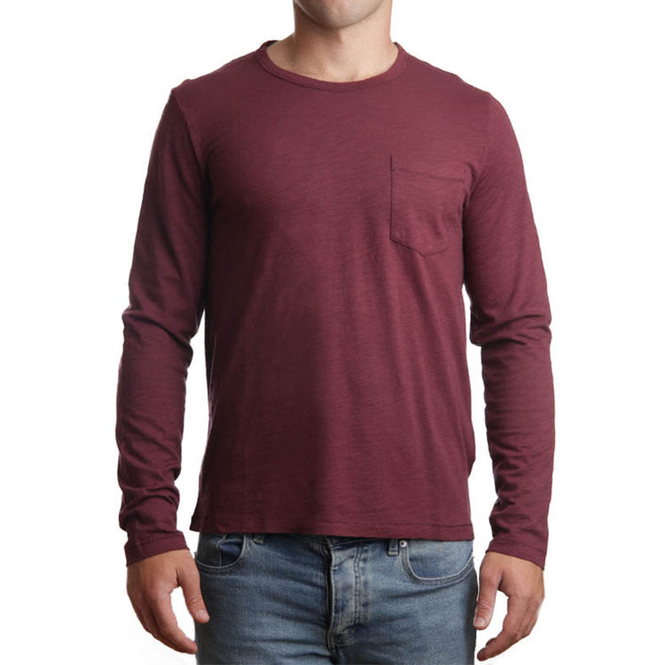 Long Sleeve Pocket Tee Wine