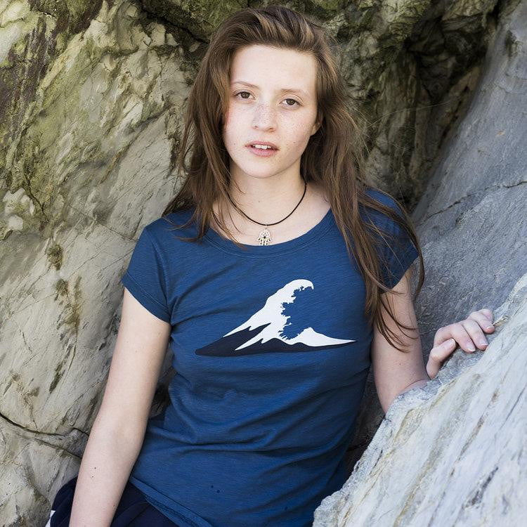 Ladies Irish Coast Wave Tee Dark Blue - Petite Fit.