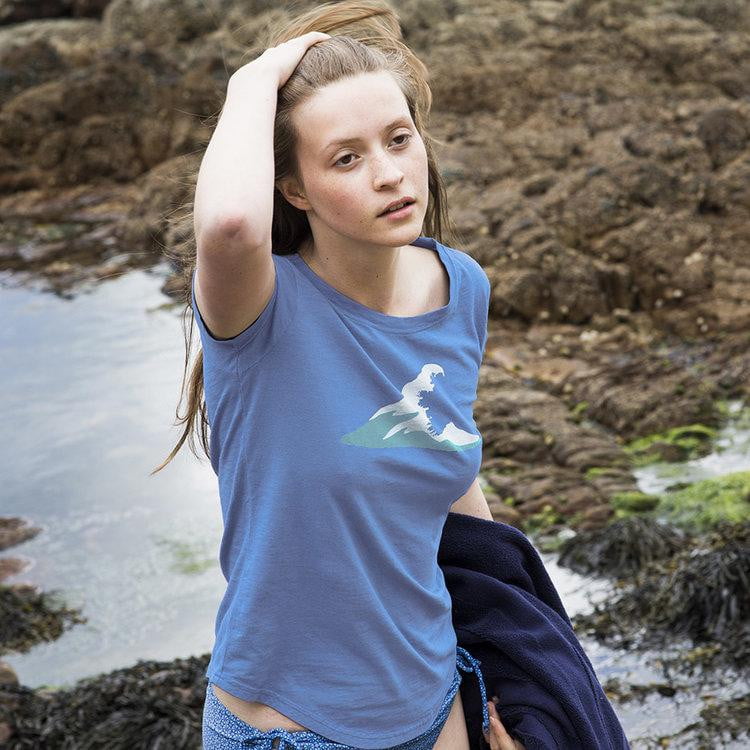 Ladies Irish Coast Wave Tee Medium Blue - Petite Fit - X Small to Large left