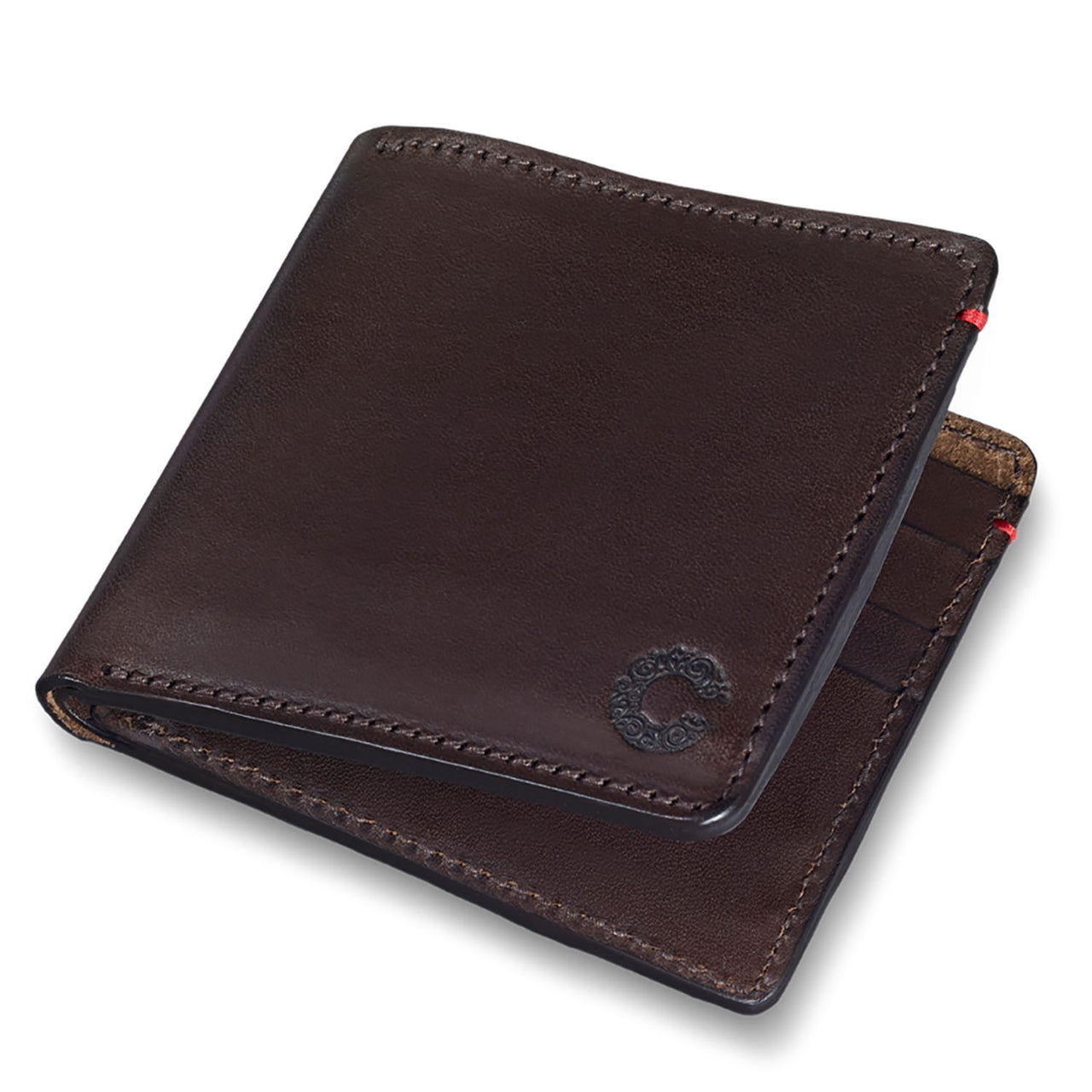 Vintage Leather Folding Wallet Dark Brown
