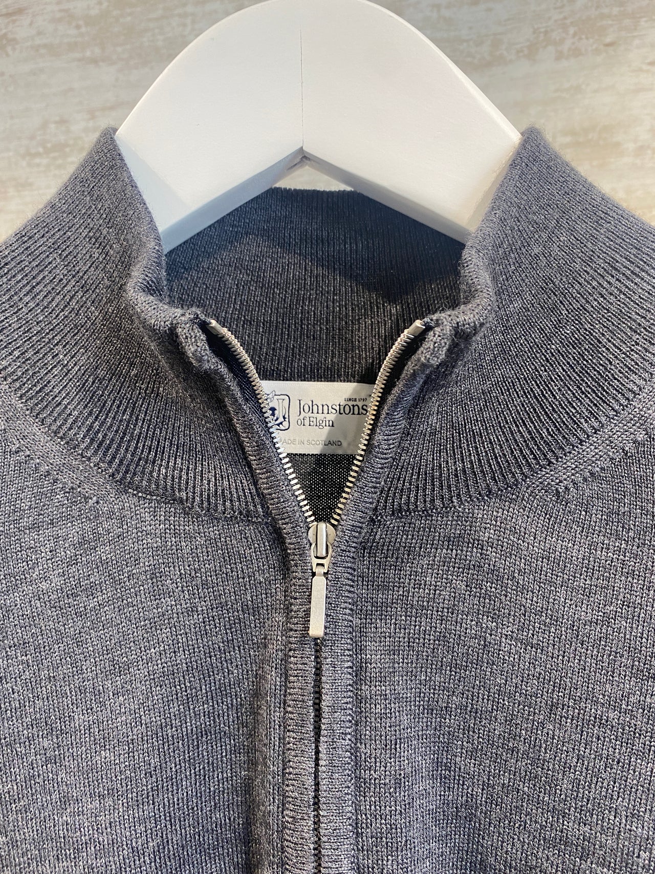 Johnstons of Elgin Half Zip 100% Merino Wool Sweater - Charcoal