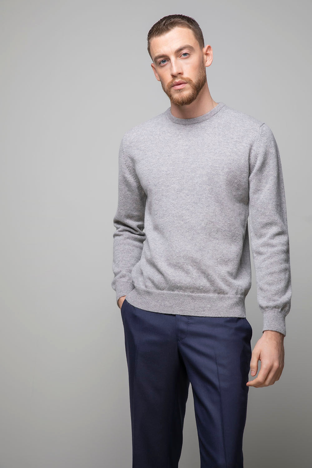 Johnstons of Elgin Round Neck 100% Merino Wool Sweater - Grey