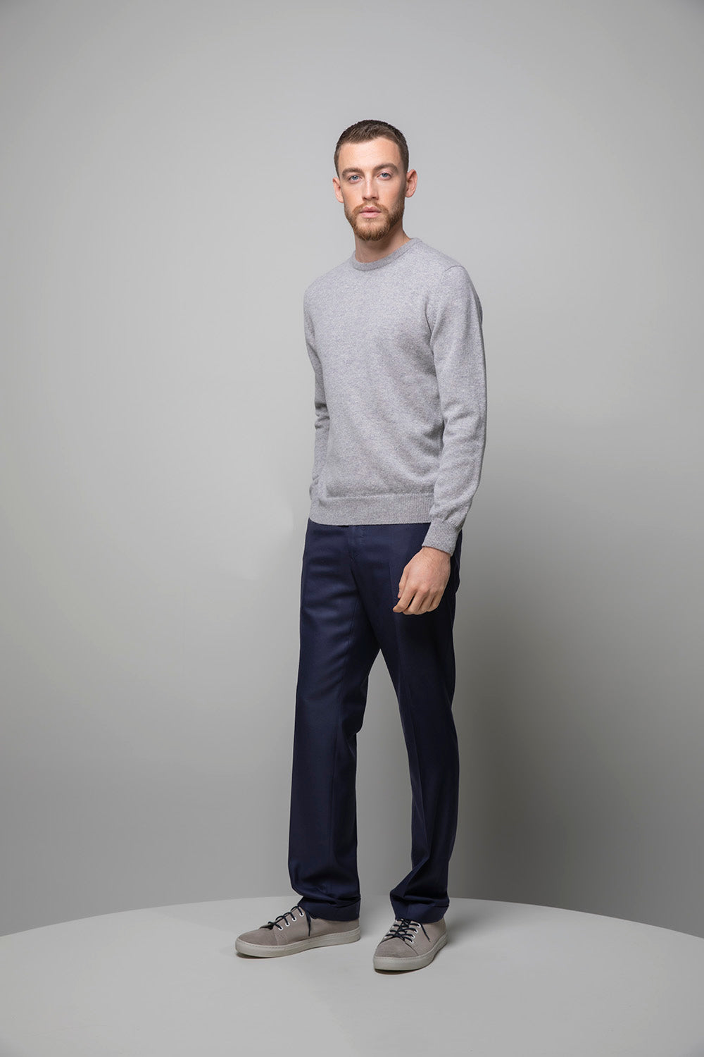 Johnstons of Elgin Round Neck 100% Merino Wool Sweater - Grey