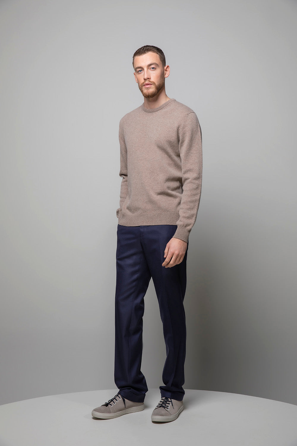 Johnstons of Elgin Round Neck 100% Merino Wool Sweater - Oatmeal