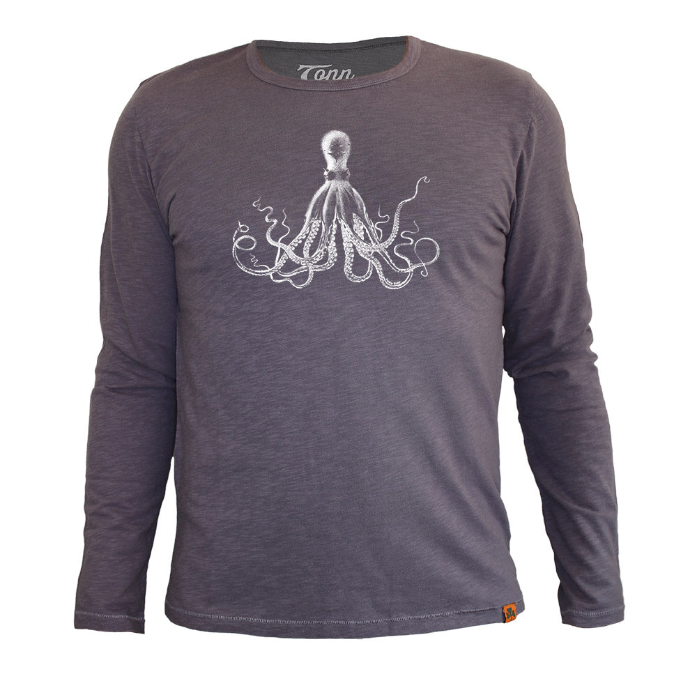 Long Sleeve Organic Cotton Tee Grey Octopus