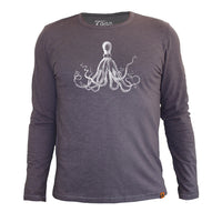 Thumbnail for Long Sleeve Organic Cotton Tee Grey Octopus