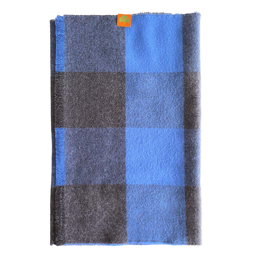 Extra Fine 100% Merino Wool Scarf - Navy and Blue Check.